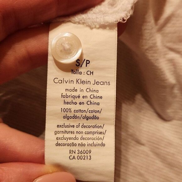 Calvin Klein Long Sleeve Sheer V-neck Tunic Oversized Blouse, Small, White - Picture 8 of 9